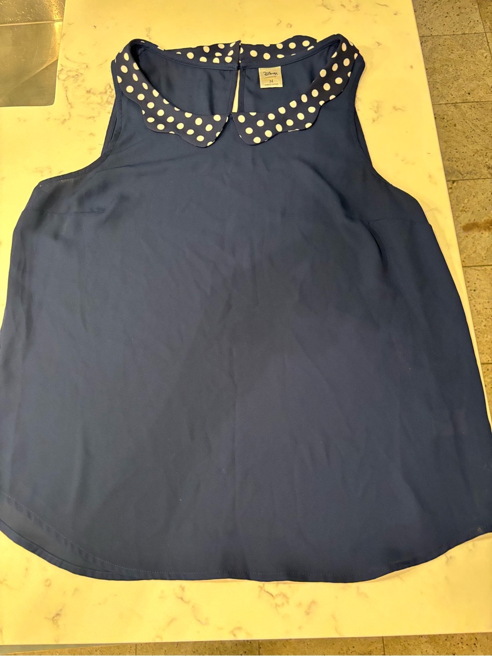 Disney by LC Lauren Conrad Navy Polka Dot Collar Sleeveless Blouse Size Medium